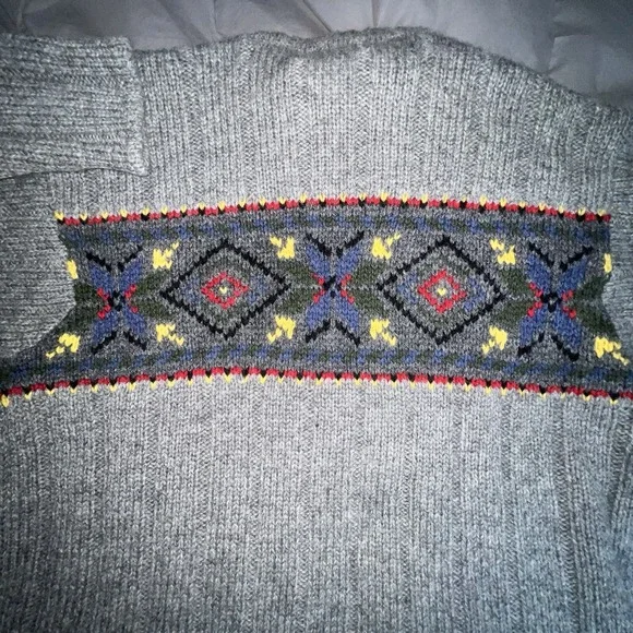 Eddie Bauer Mens Wool Crew Neck‎ Sweater Gray Size Medium Ribbed Y2K Vintage - Picture 7 of 10